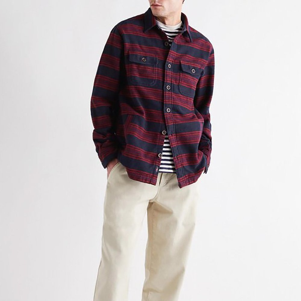 NWT Faherty Yukon Brushed Work Shirt Flannel Carmine Stripe Pockets XS X-Small